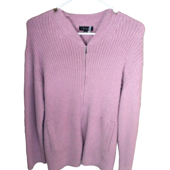 NWT 1.State  pink long sleeve front pockets full zipper cardigan sweater 2x - Picture 1 of 6